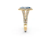 Halo Engagement Ring Setting for Fancy Blue Marquise Center with Narrow Pave Split Shank and Prong Head in Yellow Gold