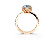 Halo Engagement Ring Setting for Fancy Blue Oval Center with Openwork Halo, Pave Band and Prong Head in Rose Gold