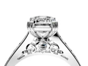 Solitaire Engagement Ring Setting for Emerald Cut Center with Channel Band and Double Claw Prong Head in Sterling Silver
