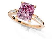 Solitaire Engagement Ring Setting for Fancy Pink Radiant Cut Center with Channel Accents and Prong Head in Rose Gold
