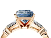Bar-Set Engagement Ring Setting for Fancy Blue Princess Cut Center with Tapered Baguette Accents and Prong Head in Rose Gold