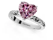 Solitaire Engagement Ring Setting for Fancy Pink Heart-Shaped Center with XO Engraved Band and Prong Head in Platinum