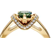 Solitaire Engagement Ring Setting for Fancy Green Emerald Cut Center with Wide Band, Pave Collar and Prong Head in Yellow Gold