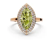 Halo Engagement Ring Setting for Fancy Yellow Marquise Center with Plain Tapered Band and Prong Head in Rose Gold