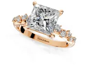 Solitaire Engagement Ring Setting for Princess Cut Center with Trailing Leaf Accent Band and Prong Head in Rose Gold