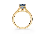 Solitaire Engagement Ring Setting for Fancy Blue Princess Cut Center with Narrow Cathedral Band and Prong Head in Yellow Gold