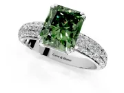 Solitaire Engagement Ring Setting for Fancy Green Radiant Cut Center with Multi-Row Pave Accents and Basket Head in White Gold