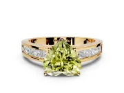 Solitaire Engagement Ring Setting for Fancy Yellow Heart-Shaped Center with Princess Cut Channel Band and Prong Head in Yellow Gold