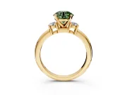 3 Stone Engagement Ring Setting for Fancy Green Round Cut Center with Wide Plain Band and Prong Head in Yellow Gold