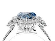 Halo Engagement Ring Setting for Fancy Blue Heart-Shaped Center with Two-Strand Split Shank and Prong Head in Sterling Silver