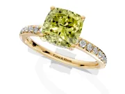 Solitaire Engagement Ring Setting for Fancy Yellow Cushion Cut Center with Fine Pave Band and Prong Head in Yellow Gold