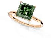 Solitaire Engagement Ring Setting for Fancy Green Princess Cut Center with Plain Band, Open Basket and Prong Head in Rose Gold