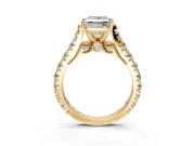 Solitaire Engagement Ring Setting for Princess Cut Center with Pave Cathedral Shoulders and Prong Head in Yellow Gold