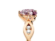 Solitaire Engagement Ring Setting for Fancy Pink Heart-Shaped Center with Accented Twist Band and Leaf Prong Head in Rose Gold