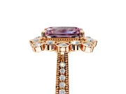 Milgrain Halo Engagement Ring Setting for Fancy Pink Emerald Cut Center with Bezel Point Accents and Prong Head in Rose Gold