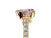 Solitaire Engagement Ring Setting for Fancy Pink Pear-Shaped Center with Widening Pave Band and Claw Prong Head in Yellow Gold