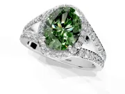 Halo Engagement Ring Setting for Fancy Green Oval Center with Narrow Pave Split Shank and Prong Head in Platinum