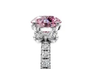 Paired Accent Engagement Ring Setting for Fancy Pink Round Cut Center with Pave Band and Prong Head in Sterling Silver