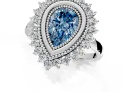 Halo Engagement Ring Setting for Fancy Blue Pear-Shaped Center with Milgrain Bezel Rim, Plain Band and Prong Head in Platinum