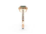 Halo Engagement Ring Setting for Fancy Green Asscher Cut Center with Inner Milgrain Border and Prong Head in Rose Gold