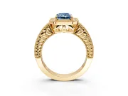 Milgrain Halo Engagement Ring Setting for Fancy Blue Radiant Cut Center with Pave Band and Prong Head in Yellow Gold