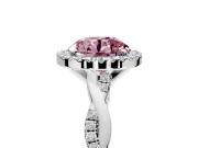 Halo Engagement Ring Setting for Fancy Pink Round Cut Center with Pave and Plain Twist Band and Prong Head in White Gold