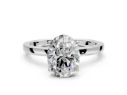 Solitaire Engagement Ring Setting for Oval Center with Thin Rounded Plain Band and Prong Head in Platinum