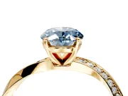 Side Accent Engagement Ring Setting for Fancy Blue Oval Center with Accent Shoulders and Prong Head in Yellow Gold