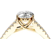 Solitaire Engagement Ring Setting for Oval Center with Pave Split Shank and Prong Head in Yellow Gold