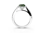 Halo Engagement Ring Setting for Fancy Green Round Cut Center with Full Pave Band and Prong Head in White Gold