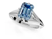 Solitaire Engagement Ring Setting for Fancy Blue Emerald Cut Center with Milgrain Cathedral Band and Prong Head in White Gold