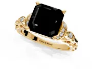 Solitaire Engagement Ring Setting for Fancy Black Asscher Cut Center with Filigree Band and Prong Head in Yellow Gold