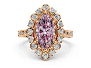 Milgrain Halo Engagement Ring Setting for Fancy Pink Marquise Center with Bezel Point Accents and Prong Head in Rose Gold