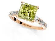 Baguette Engagement Ring Setting for Fancy Yellow Princess Cut Center with Alternating Bar-Set Band and Prong Head in Rose Gold