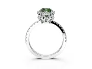 Halo Engagement Ring Setting for Fancy Green Cushion Cut Center with Openwork Halo, Pave Band and Prong Head in Platinum