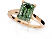 Solitaire Engagement Ring Setting for Fancy Green Emerald Cut Center with Tapered Shoulders and Prong Head in Rose Gold