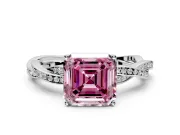 Solitaire Engagement Ring Setting for Fancy Pink Asscher Cut Center with Twisted Pave Band and Prong Head in Sterling Silver