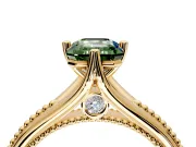 Solitaire Engagement Ring Setting for Fancy Green Emerald Cut Center with Milgrain Cathedral Band and Prong Head in Yellow Gold