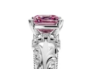 Solitaire Engagement Ring Setting for Fancy Pink Asscher Cut Center with Filigree Accent Basket and Prong Head in Sterling Silver