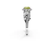 Milgrain Halo Engagement Ring Setting for Fancy Yellow Cushion Cut Center with Shoulder Bezels and Prong Head in White Gold