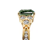 Cluster Engagement Ring Setting for Fancy Green Asscher Cut Center with Bezel Accent Clusters and Prong Head in Yellow Gold