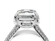 Solitaire Engagement Ring Setting for Asscher Cut Center with Accented Split Shank and Prong Head in Platinum