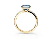 Solitaire Engagement Ring Setting for Fancy Blue Asscher Cut Center with Large Accent Band and Prong Head in Yellow Gold