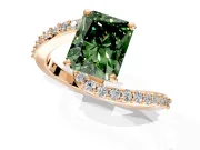 Solitaire Engagement Ring Setting for Fancy Green Radiant Cut Center with Pave Bypass Swirl Band and Prong Head in Rose Gold