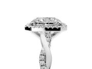 Halo Engagement Ring Setting for Radiant Cut Center with Pave and Plain Twist Band and Prong Head in Platinum