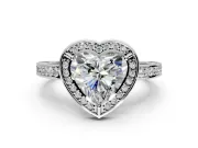 Halo Engagement Ring Setting for Heart-Shaped Center with Framed Halo, Pave Band and Prong Head in Sterling Silver