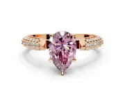Solitaire Engagement Ring Setting for Fancy Pink Pear-Shaped Center with Multi-Row Accents and Prong Head in Rose Gold