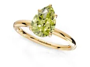 Hidden Halo Engagement Ring Setting for Fancy Yellow Pear-Shaped Center with Thin Rounded Band and Prong Head in Yellow Gold