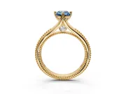 Solitaire Engagement Ring Setting for Fancy Blue Emerald Cut Center with Milgrain Cathedral Band and Prong Head in Yellow Gold