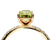 Solitaire Engagement Ring Setting for Fancy Yellow Emerald Cut Center with Micro Pave Band and Prong Head in Yellow Gold